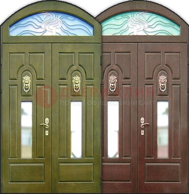 Стальная арочная дверь со стеклом ДА-17 для монолитного дома в Сосновый Бор