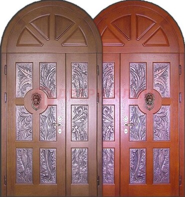 Металлическая арочная дверь со стеклом ДА-28 в коттедж в Сосновый Бор