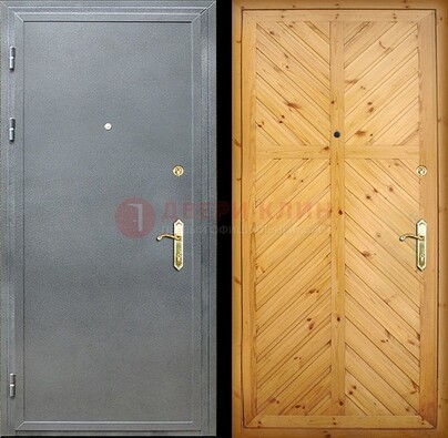 Серая металлическая дверь с евровагонкой ДЕ-12 в Сосновый Бор