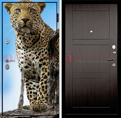 Железная дверь с рисунком гепарда снаружи ДФ-27 в Сосновый Бор