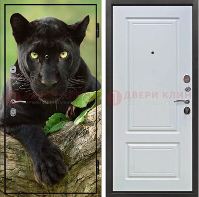 Стальная дверь с фотопечатью пантеры ДФ-28 в Сосновый Бор