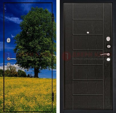 Железная дверь с фотопечатью дерева в поле ДФ-36 в Сосновый Бор