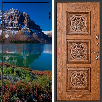 Входная дверь с фотопечатью озера и гор ДФ-6 в Сосновый Бор