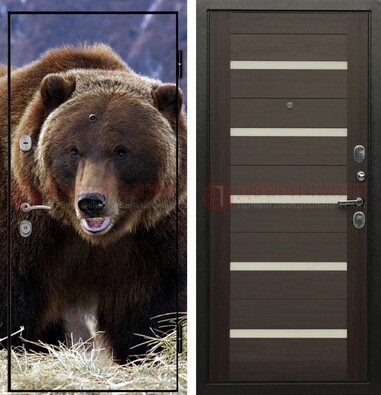 Железная дверь с фотопечатью медведя ДФ-7 в Сосновый Бор
