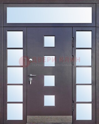Современная железная дверь со стеклом и фрамугами ДФГ-4 в Сосновый Бор