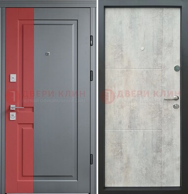 Серая с красной полосой металлическая дверь МДФ ДМ-245 в Сосновый Бор