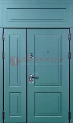 Синяя металлическая дверь с МДФ и верхней фрамугой ДМ-339 в Сосновый Бор