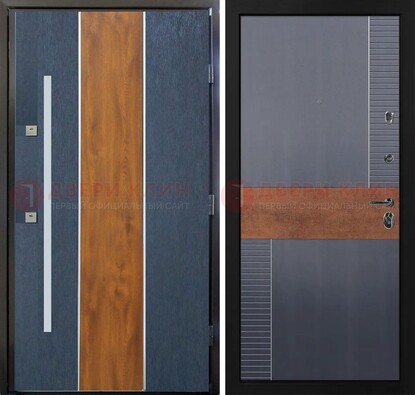 Темная металлическая дверь МДФ со вставками ДМ-411 в Сосновый Бор