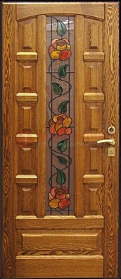 Стальная дверь с массивом дуба и витражным стеклом ДМД-48 в Сосновый Бор