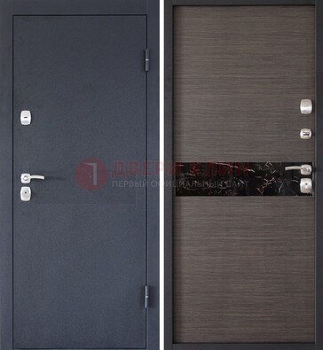 Черная железная дверь с порошковым напылением МДФ внутри ДП-114 в Сосновый Бор