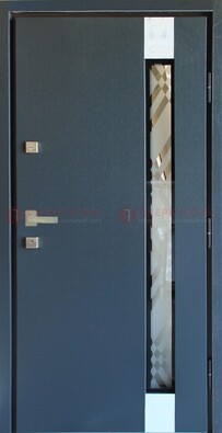 Серая стальная дверь с порошковым покрытием и стеклянной вставкой ДП-216 в Сосновый Бор