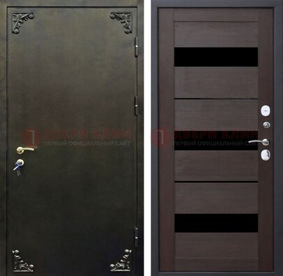 Темная входная дверь с порошковым покрытием и МДФ со стеклом ДП-236 в Сосновый Бор
