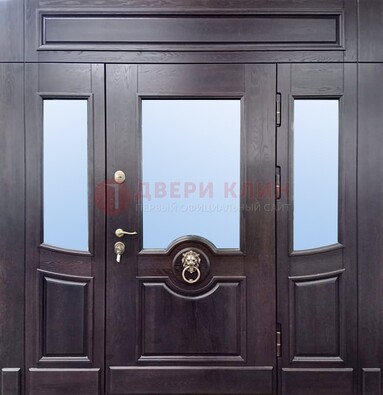 Филенчатая металлическая дверь с панелью МДФ и стеклом ДПР-102 в Сосновый Бор