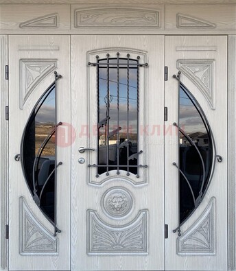 Большая парадная дверь Винорит со стеклом и ковкой ДПР-108 в Сосновый Бор