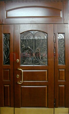 Стальная парадная дверь со вставками из стекла и ковки ДПР-30 в коттедж в Сосновый Бор