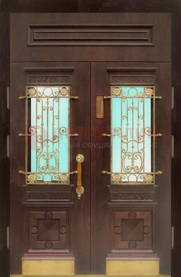 Парадная дверь со вставками из стекла и ковки ДПР-43 для каркасного дома в Сосновый Бор