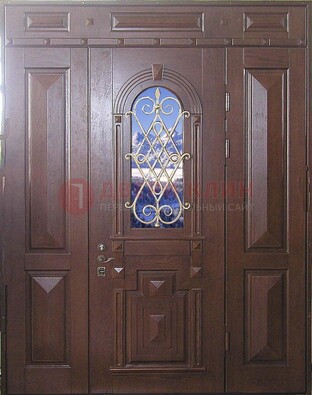 Стальная парадная дверь со стеклом и ковкой ДПР-4 для коттеджа в Сосновый Бор