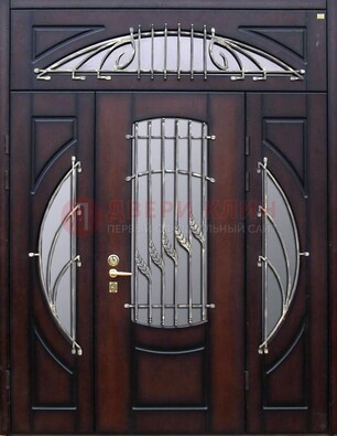 Парадная дверь со стеклянными вставками и ковкой ДПР-9 для улицы в Сосновый Бор