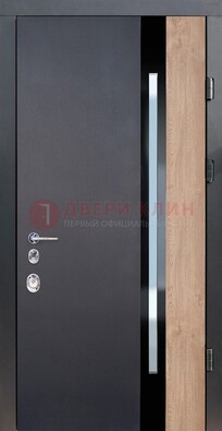 Черная металлическая дверь МДФ со стеклом ДС-14 в Сосновый Бор
