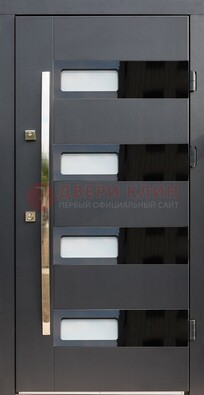 Черная стальная дверь МДФ хайтек со стеклом ДС-16 в Сосновый Бор