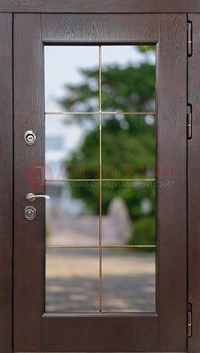 Коричневая стальная дверь со стеклом ДС-19 в Сосновый Бор