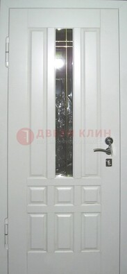 Белая металлическая дверь со стеклом ДС-1 в загородный дом в Сосновый Бор