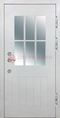 Белая уличная дверь со стеклом ДС-30 в Сосновый Бор