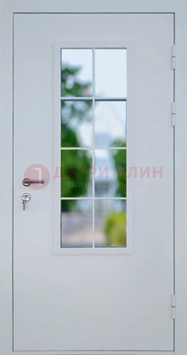 Белая железная дверь порошок со стеклом ДС-31 в Сосновый Бор