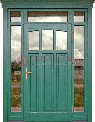 Зеленая металлическая дверь МДФ со стеклом ДС-43 в Сосновый Бор