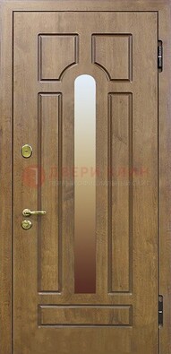 Коричневая железная дверь со стеклом ДС-4 в коттедж в Сосновый Бор