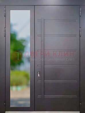 Чёрная двухстворчатая металлическая дверь со стеклом ДС-60 в Сосновый Бор