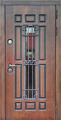 Входная железная дверь винорит со стеклом и ковкой ДСК-183 в Сосновый Бор