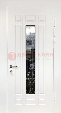 Белая стальная дверь винорит со стеклом и ковкой ДСК-191 в Сосновый Бор