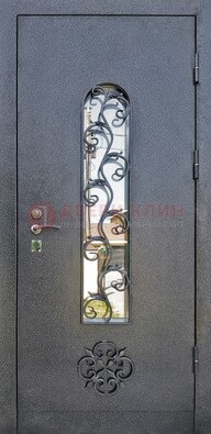 Темная стальная дверь Порошок со стеклом и ковкой ДСК-217 в Сосновый Бор