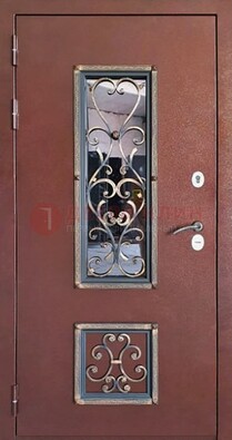 Уличная дверь Порошок со стеклом и ковкой для дома ДСК-218 в Сосновый Бор