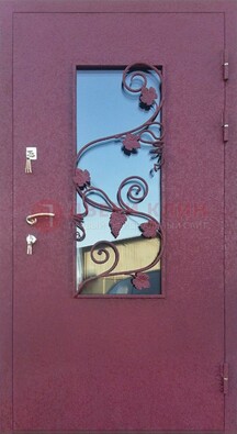 Железная дверь Порошок со стеклом и ковкой лозы ДСК-220 в Сосновый Бор