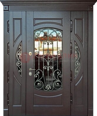 Полуторная железная дверь Винорит со стеклом и ковкой ДСК-231 в Сосновый Бор
