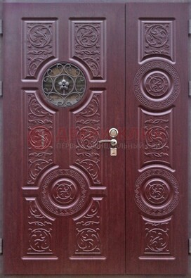 Красная железная дверь Винорит со стеклом и ковкой ДСК-235 в Сосновый Бор