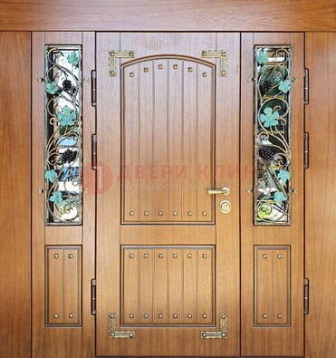 Железная дверь Винорит со стеклом и ковкой лозы ДСК-236 в Сосновый Бор