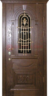 Железная дверь со стеклом и ковкой в классическом стиле ДСК-23 в Сосновый Бор
