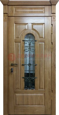 Металлическая дверь массив со стеклом и ковкой для дома ДСК-246 в Сосновый Бор