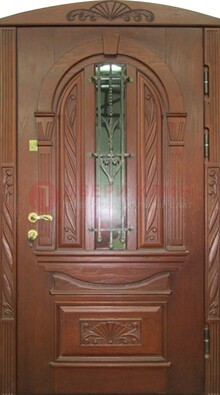 Узорная железная дверь массив со стеклом и ковкой ДСК-247 в Сосновый Бор