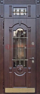 Металлическая дверь массив со стеклом и ковкой с фрамугой ДСК-249 в Сосновый Бор