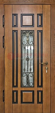 Двухцветная железная дверь Винорит со стеклом и ковкой ДСК-264 в Сосновый Бор