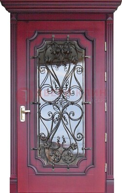 Красная стальная дверь Винорит со стеклом и ковкой ДСК-271 в Сосновый Бор