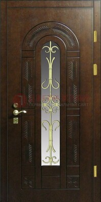 Дизайнерская металлическая дверь со стеклом и ковкой ДСК-50 в Сосновый Бор