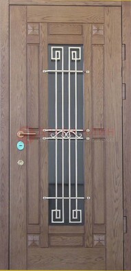 Стандартная железная дверь со стеклом темным и ковкой ДСК-5 Кириши