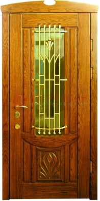 Наружная железная дверь со стеклом цветным и ковкой ДСК-62 в Сосновый Бор