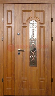 Стальная дверь со стеклом и цветной ковкой ДСК-78 для панельного дома в Сосновый Бор