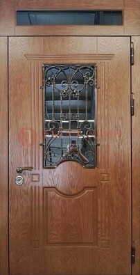 Металлическая входная дверь со стеклом и ковкой для дома ДСК-96 в Сосновый Бор